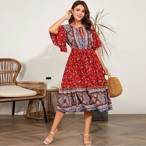 Emery Rose Bohemian Red Floral Dress